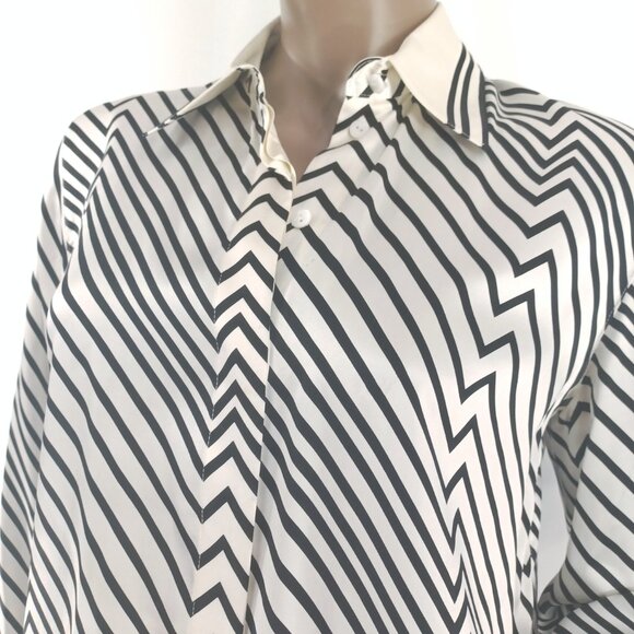 STARINGTON Shirt Blouse Button Down French Cuff Diagonal Stripe Silk Satin 4 - Picture 2 of 5